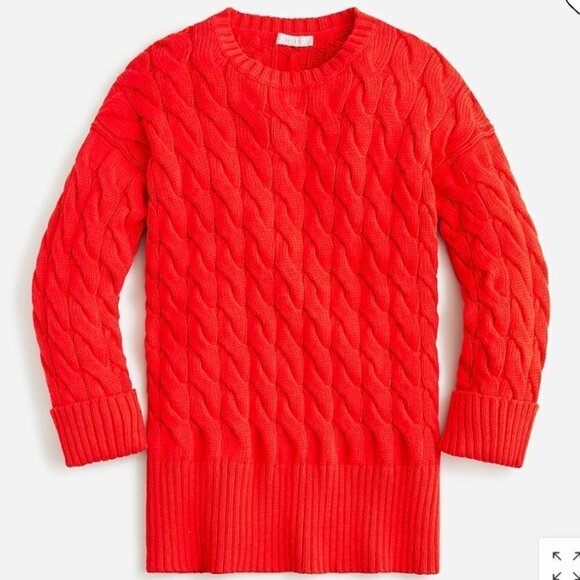 J.Crew Cotton Cable-Knit Side-Slit Crewneck Sweater - Picture 1 of 6